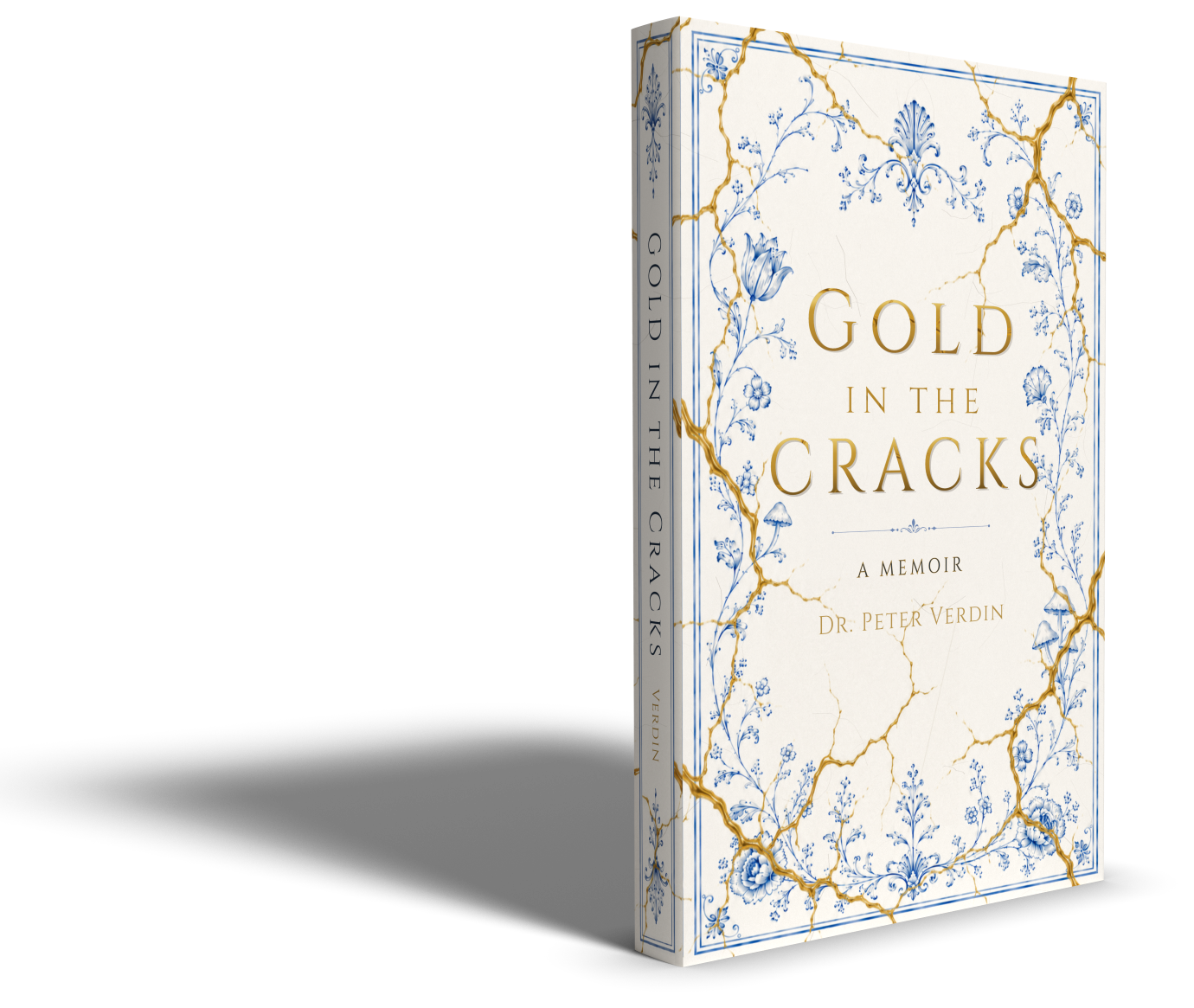 Three-dimensional mockup of the Gold in the Cracks memoir cover
